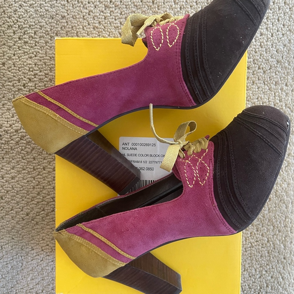 Anthropologie Pilcro suede color-block Oxford heels